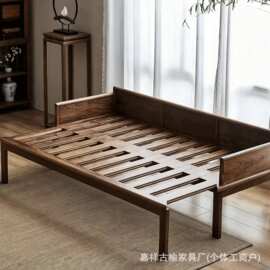 新中式实木床推拉沙发床榆木客厅大小户型沙发床简约舒适禅意床榻
