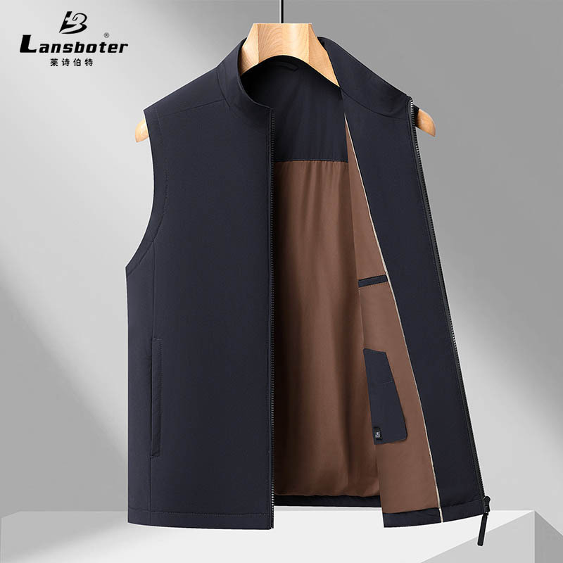 Men's Stand Collar Vest Made of Milk Silk Fabric, Filled with Mulberry Silk, Warm Vest for Business Commuting and Casual Wear