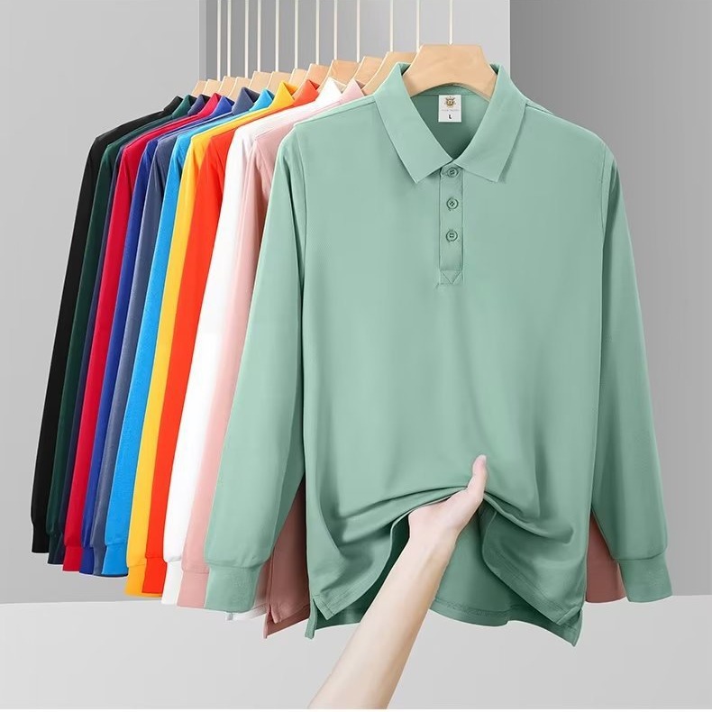2024 spring long-sleeved polo shirt wholesale lapel work clothes corporate cultural shirt group clothing advertising shirt men's T-shirt