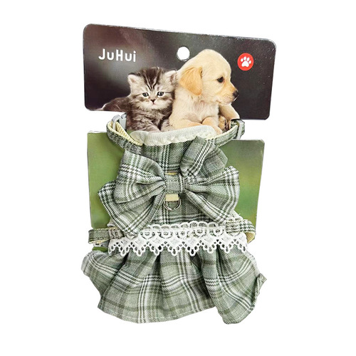 Pet Leash Small Grid Bowknot Princess Dress Cat and Dog Rope Chest and Back Rope