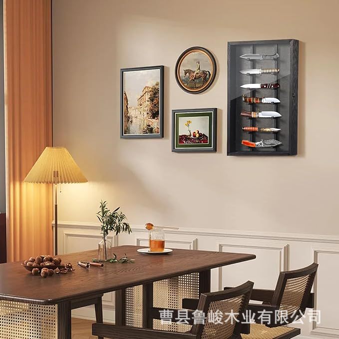 跨境木质墙壁刀具收纳架壁挂式多层厨师菜刀收藏架墙壁刀具展示架