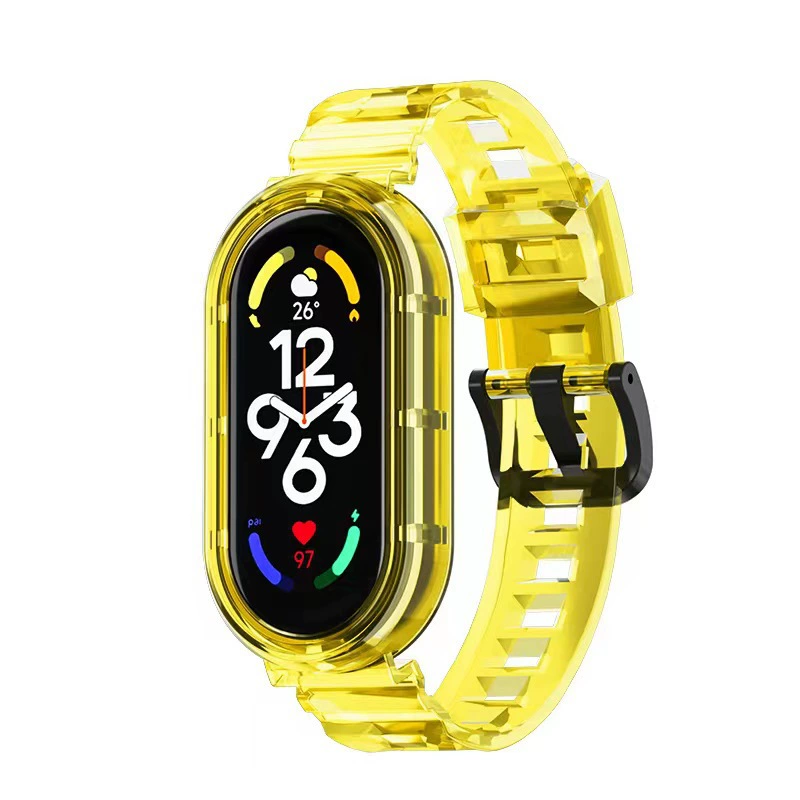 Ремешок (Xiaomi Mi Band 3/4/5/6/7/8/9/10) прозрачный «glacier», интегрированный защитный корпус