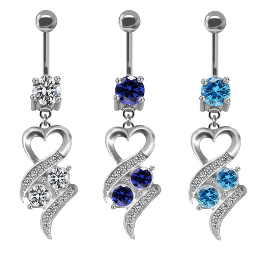 Gabby European and American cross-border heart-shaped belly button ring stainless steel belly button ring navel ornament navel nail human body piercing jewelry