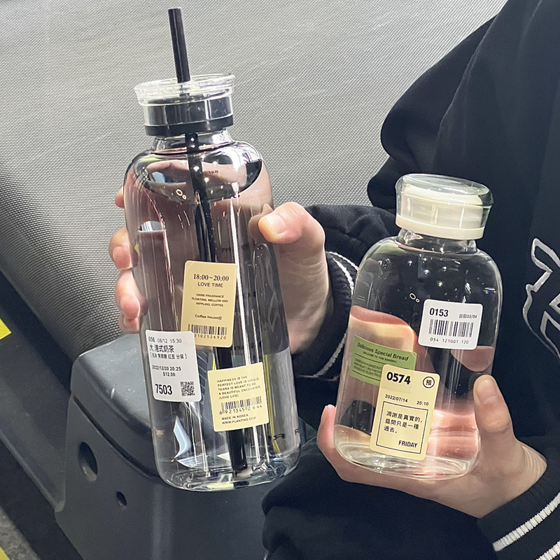 耐高温玻璃杯子透明女生简约便携带盖吸管水瓶男士家用夏季大批发