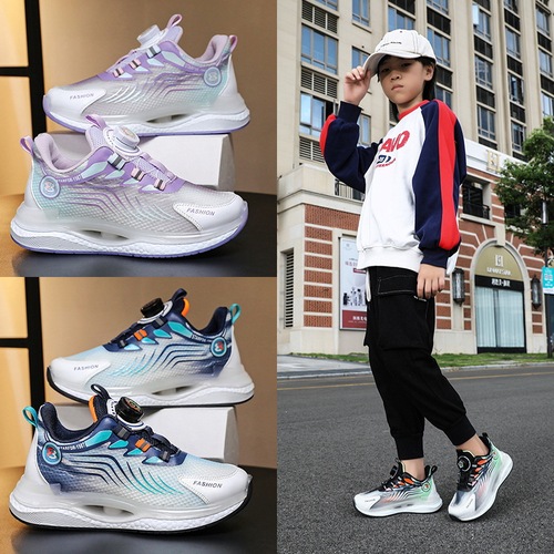 Children's Button Shoes Spring and Autumn Soft Sole Sports Shoes Boys Casual Shoes Middle and Large Children's Single Shoes Running Shoes Trendy