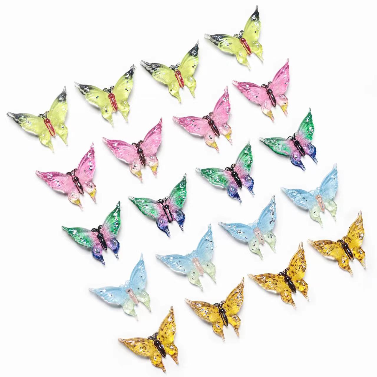 Resina de manicura roja de hadas joyas de mariposa pequeña fresca de dos colores estereoscópica gran mariposa accesorios de uñas de color gradiente