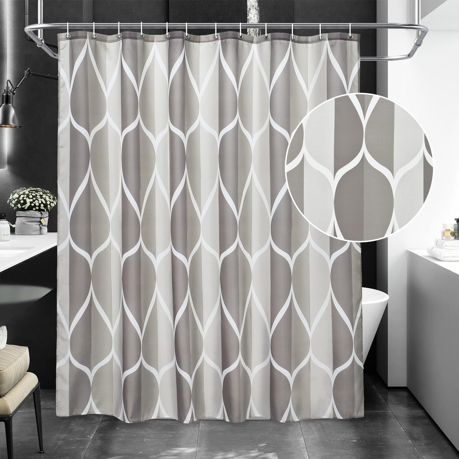 Waterdrop-pattern Digital-printed Thickened Waterproof Bathroom/shower Curtain, Polyester Bath Screen Divider For Hotels_voghion.com