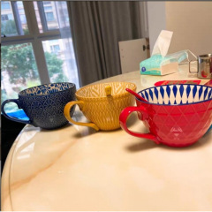 浮陶瓷早餐杯设计感小众咖啡杯大容量女生马克杯燕麦杯家用水杯