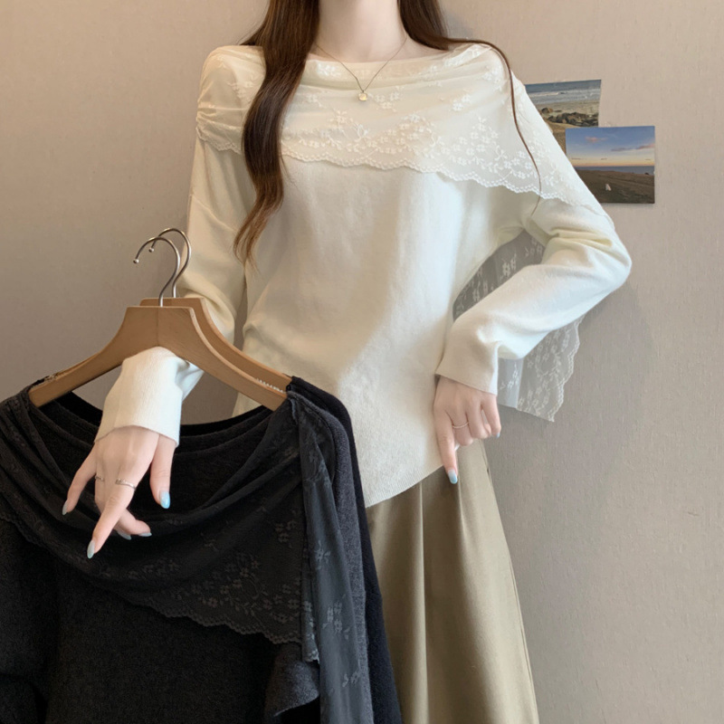 2026 Autumn New Style Unique Patchwork Lace Knit Top, Plus Size Versatile Slimming Fashionable Top