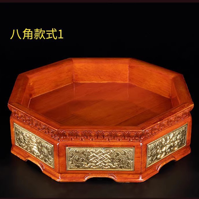 藏式实木果盘铜皮鎏金客厅家用茶几中式果盘糖果干果收纳盒供果盘