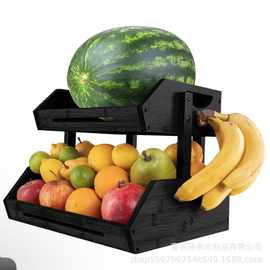 实木水果篮厨房双层蔬菜收纳架客厅零食水果架香蕉挂架沥水置物架