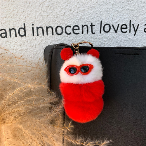 Korean ins rex rabbit fur cute caterpillar bag pendant personalized creative plush doll car keychain pendant