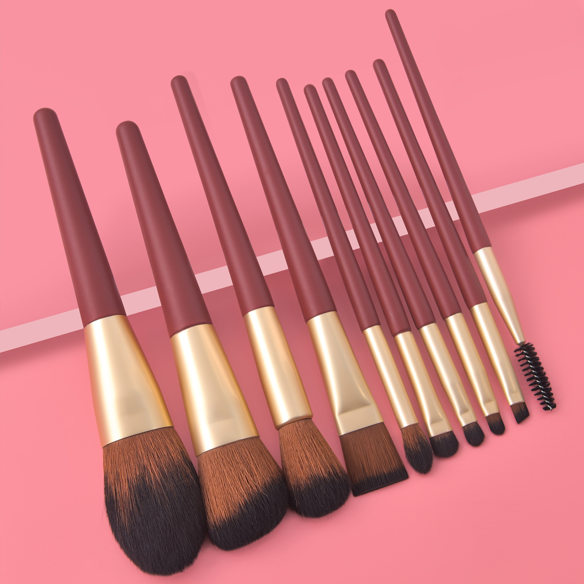 10 mëttelgrouss violett rout nei professionell Qualitéit Make-up Pinselen Set_voghion.com