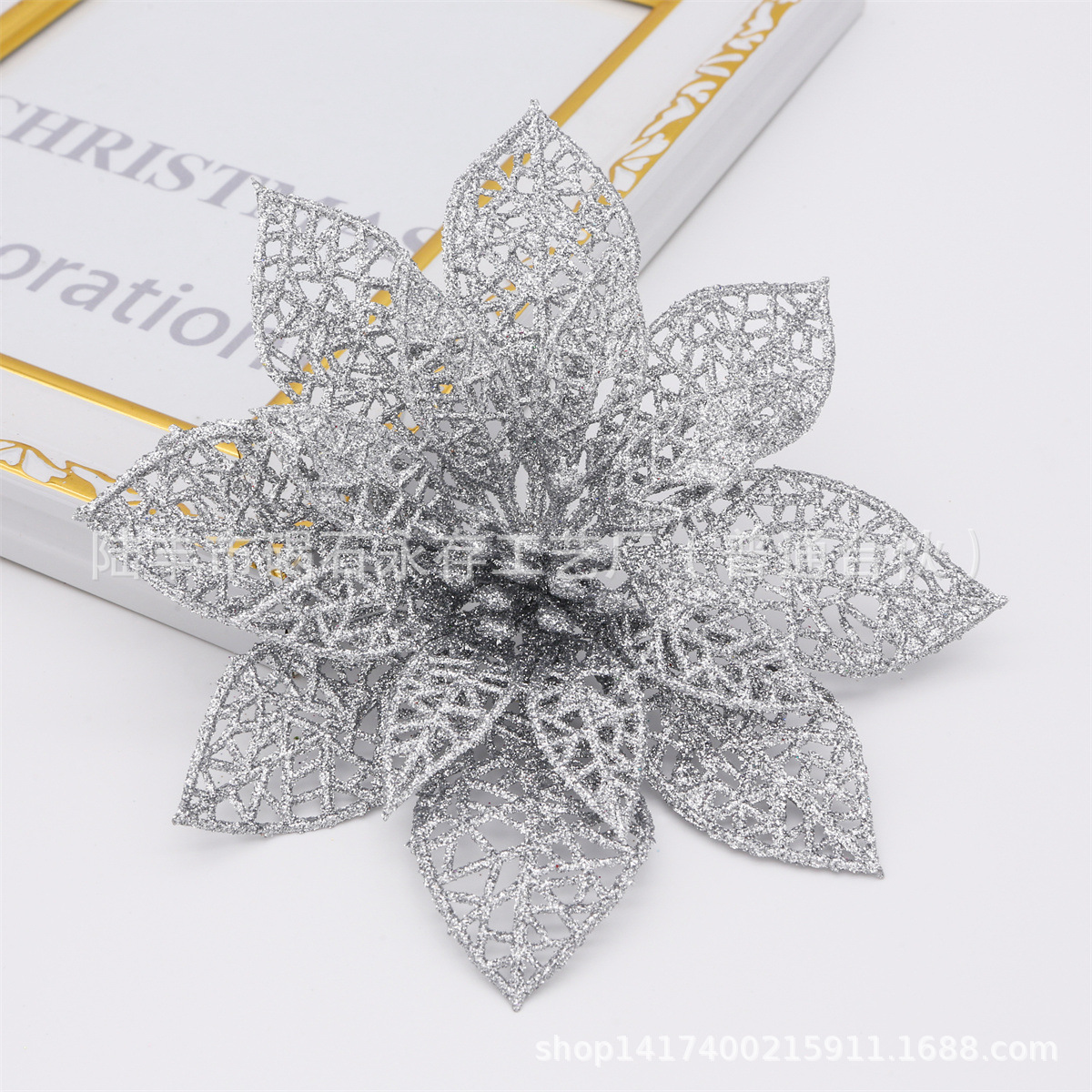 Flor en Polvo de 15 cm, Flor Hueca con Polvo Adhesivo, Decoración de Guirnalda para Árbol de Navidad, Fabricante de Borlas