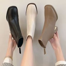法式小众粗跟短靴女单靴2025秋冬新款高跟瘦瘦靴子马丁靴显瘦女靴