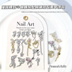 バタフライペンダントジルコンネイルアートジュエリースターリングチェーンシルバーピンクジルコンダイヤモンドライト高級タッセルペンダントジュエリー