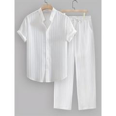 2pcs Men's Summer Casual Striped Polyester Outfit Set Short