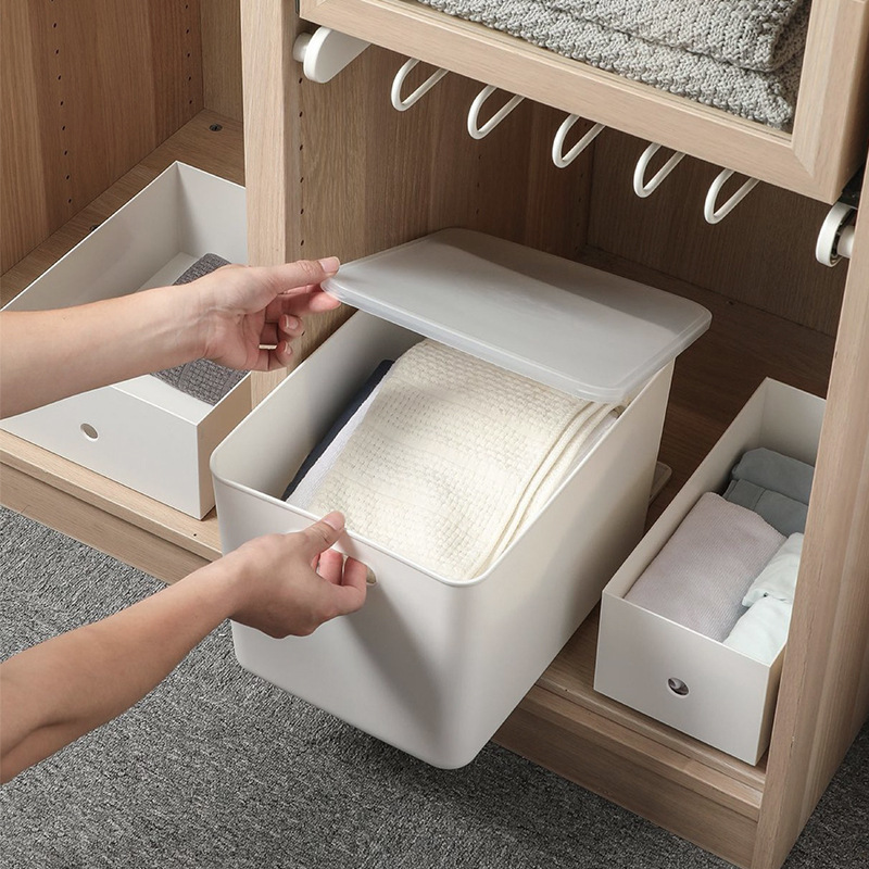 Japanese-Style Desktop Storage Box with Lid Cosmetic Organizing Box Household Storage Box Sundries Basket Plastic Clothes Storage Box
