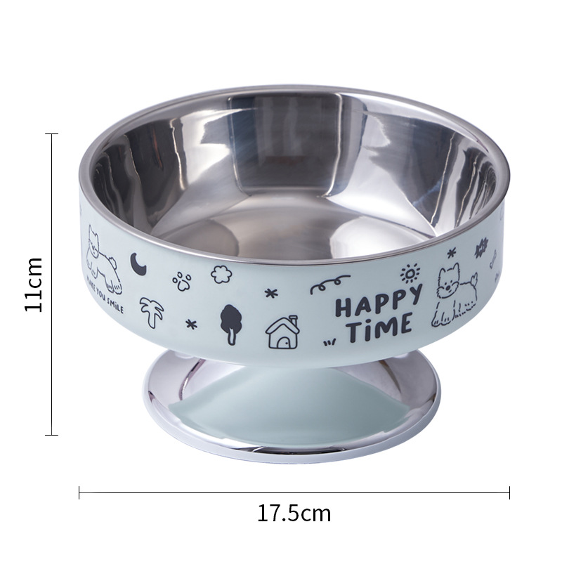 Tazón para gatos de acero inoxidable Tazón de pies altos para gatos Boca negra anti-derribear Tazón para perros Tazón para columna cervical anti-deslizante Tazón para mascotas de gran calibre