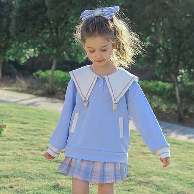 女童长袖套装2022春季新款jk制服针织卫衣韩系学院风百褶裙两件套|ru