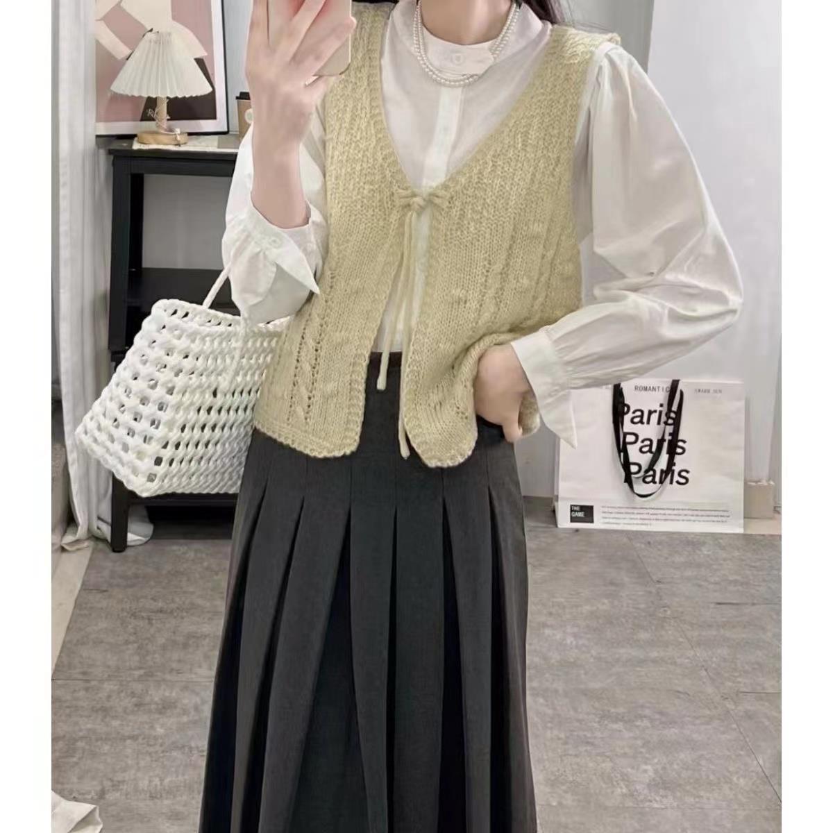 24 invierno Pu con chaleco de punto de torsión suave chaleco cardigan primavera y otoño versátil