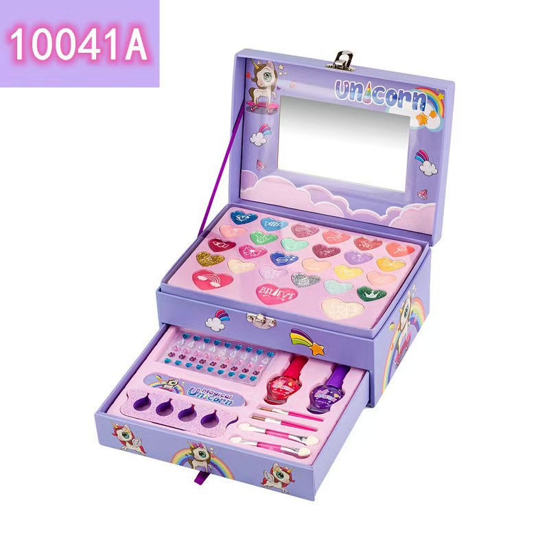 Amazon explotó maquillaje infantil lápiz labial sombra de ojos esmalte de uñas caja de maquillaje cajón de dos capas maquillaje de chicas