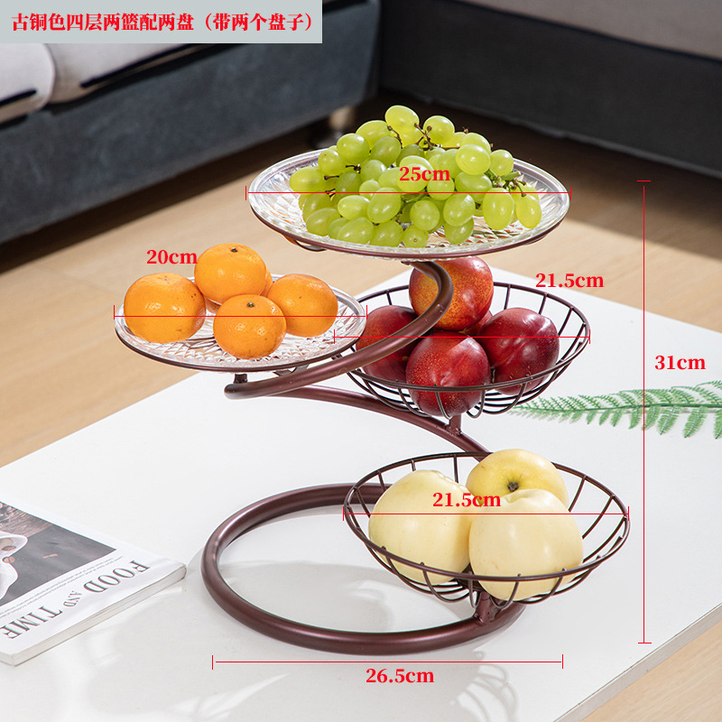 Plato de frutas de hierro forjado gancho de plátano sala de estar casera canasta de frutas de lujo ligera mesa de comedor dulces bocadillos plato