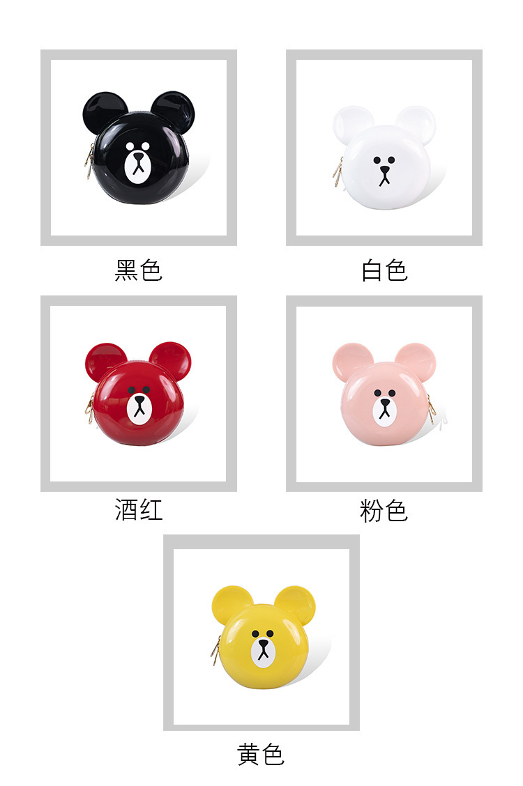 Little bear head PVC cute jelly bag, fashionable and versatile dinner bag, dirt-resistant and easy-to-wash, macaron-colored cartoon bag undefined