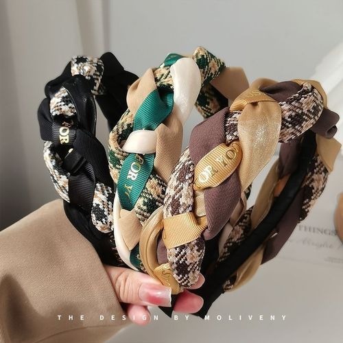 Fashionable Retro Plaid Twist Headband Women's Skull Increase Thickening Anti-Slip Headband Pressed Hairpin High-end Hair Accessories