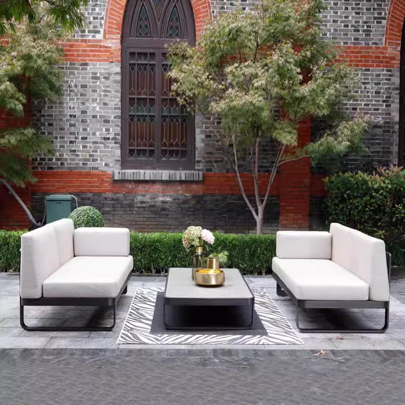 Sofá de aleación de aluminio al aire libre patio villa hotel acero inoxidable protector solar impermeable ocio balcón al aire libre combinación de muebles