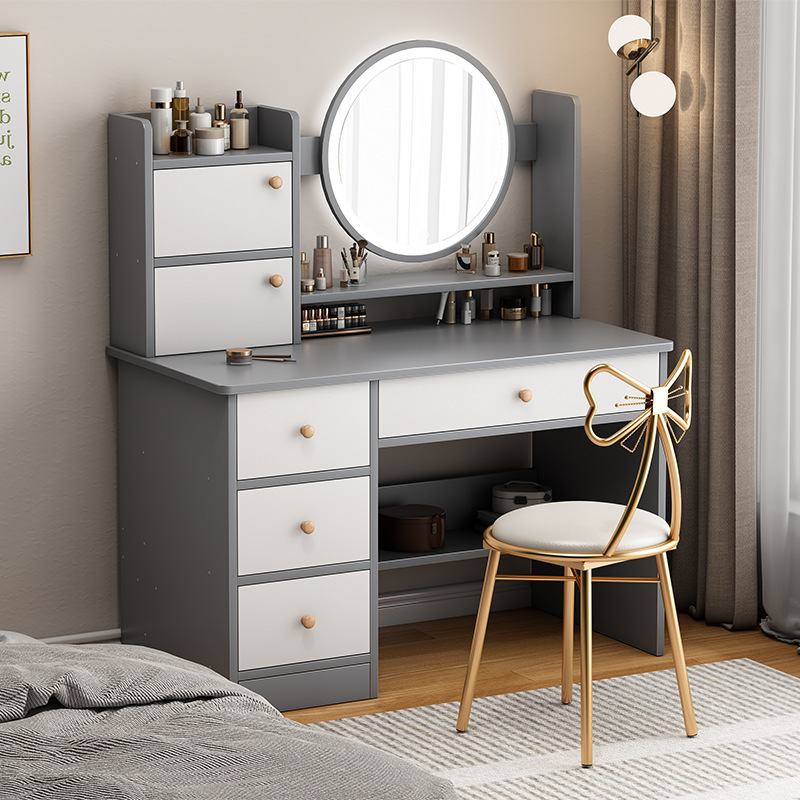 Tocador dormitorio simple moderno dormitorio principal pequeño apartamento Luz de lujo estilo escritorio gabinete de almacenamiento integrado espejo de maquillaje mesa de maquillaje