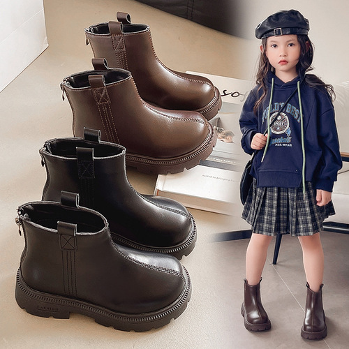 Children's Boots - New Autumn/Winter Warm Short Boots, Stylish Leather Boots, Thin Fleece Martin Boots, Versatile Princess Boots, British Style