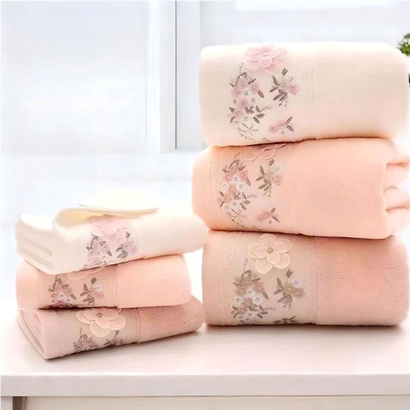 Three-Dimensional Embroidered Pure Cotton Towel, Plain Color Towel Set, Household Adult Bath Towel, High-End Gift, Souvenir, Does Not Shed Easily