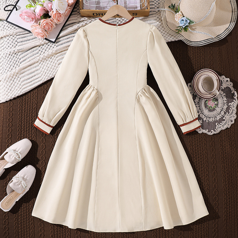 Ropa infantil transfronteriza 2026 otoño nuevo estilo de princesa francesa estilo de color sólido delgado empalme vestido grande explosión image 2