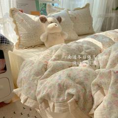 クラスA フレンチフレッシュウォッシュコットン寝具4点セット 二層ガーゼレースベッドシーツ 掛け布団カバー 寮3点セット4