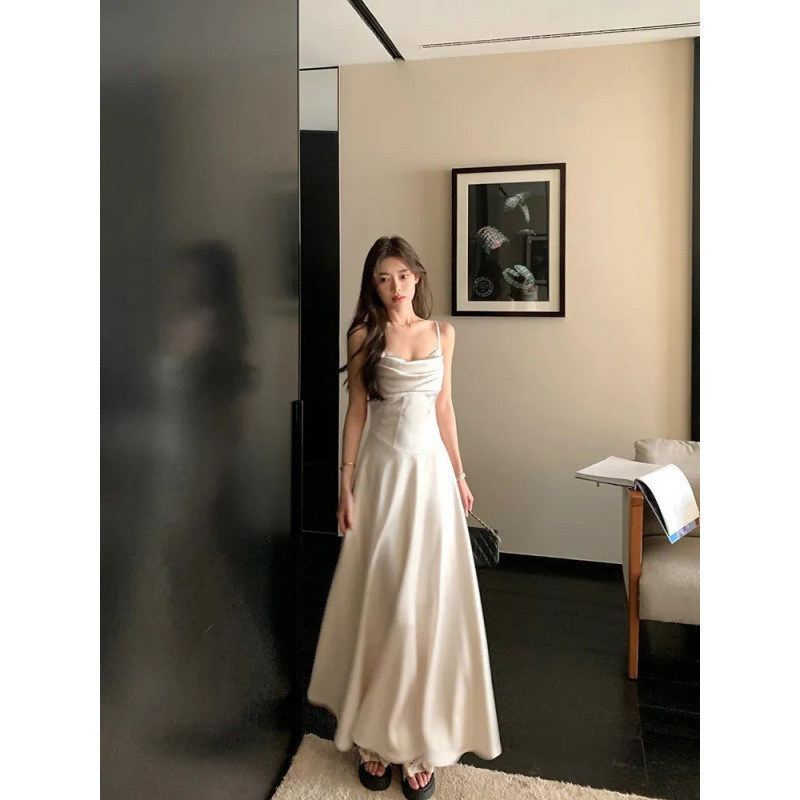 白色吊带连衣裙女装2025夏季新款气质显瘦收腰轻奢高级感礼服裙子|undefined
