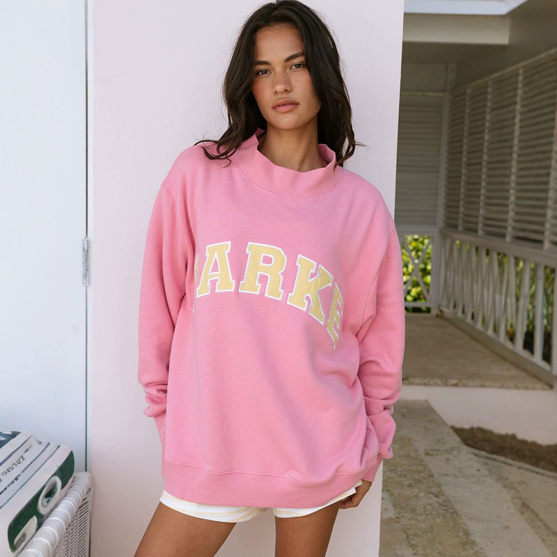 26 Autumn/Winter New North American Niche Pk Letter Embroidery Patch High Collar Loose Stand Collar Cotton Women's Sweatshirt 26 Autumn/Winter New North American Niche Pk Letter Embroidery Patch High Collar Loose Stand Collar Cotton Women's Sweatshirt