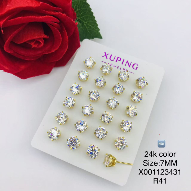 Pendientes de botón con circonita de aleación – joyería minimalista en color dorado unisex