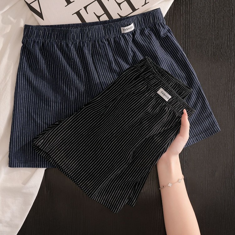 Pantalones de algodón para hombre, pijamas desnudos, 2026 nuevos pantalones cortos cómodos a rayas simples