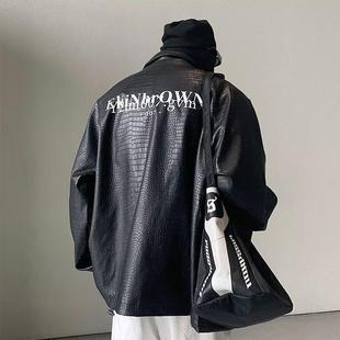 Crocodile Pattern Leather Jacket Men's Spring and Autumn Fashionable Handsome Fashionable Brand Ins Printed Loose plus size Casual Leather Jacket