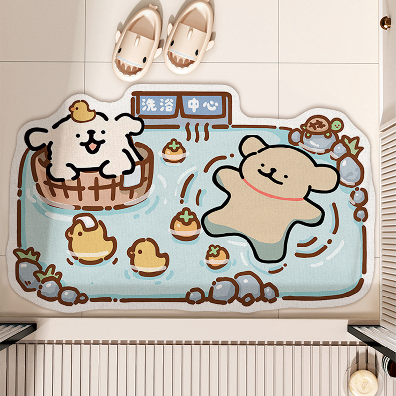 Line Puppy Bathroom Floor Mat Strong Absorbent Diatom Mud Floor Mat Home Bathroom Door Cartoon Non-Slip Foot Mat