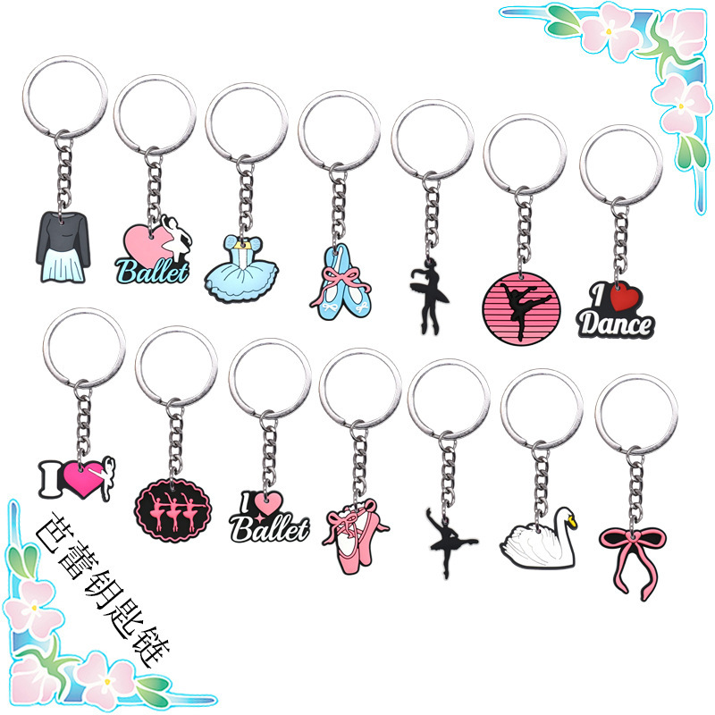 Pink Ballet PVC Soft Glue Keychain Luggage Pendant Gift Key Chain DIY Accessories Cross Border in stock