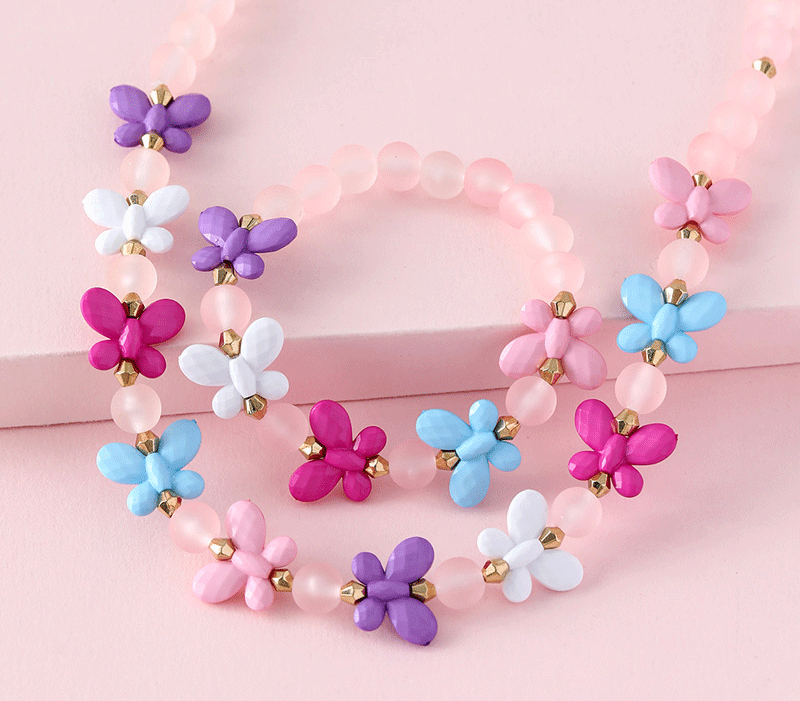 Sweet Insect Butterfly Plastic Resin Beaded Handmade Kidu0027S Bracelets Necklace 2 Piece Set