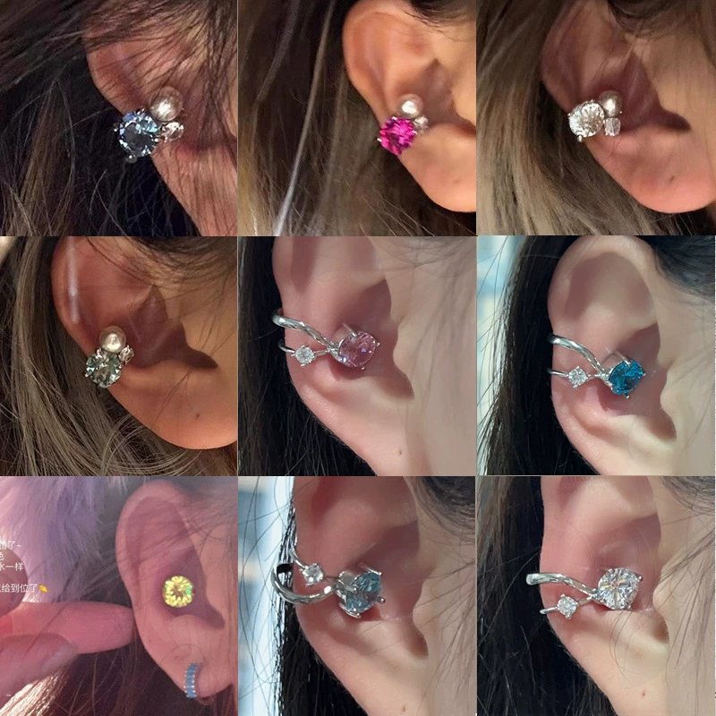 Clip‑on earrings, zirconium and pearl, light‑luxury non‑pierced design