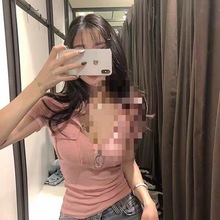 韩版纯欲风性感连帽短袖T恤女装2025夏季修身显瘦洋气拉链上衣潮