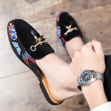 夏季透气网红半拖鞋男韩版休闲一脚蹬懒人凉拖豆豆鞋发型师小皮鞋