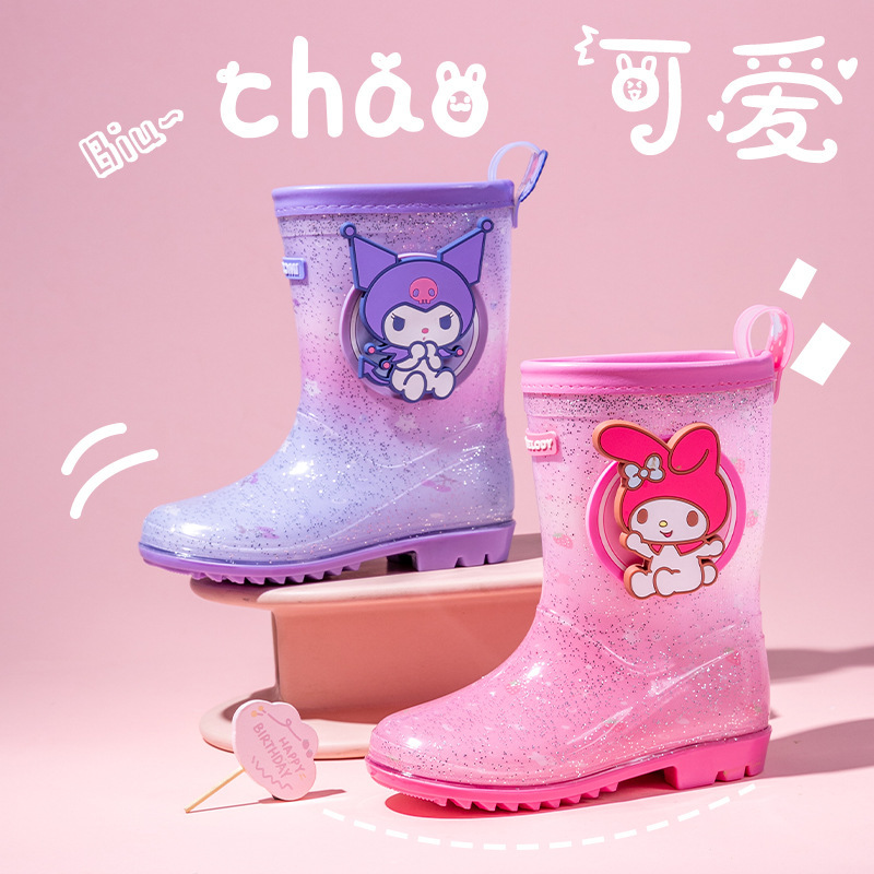 Sanrio Kidsren's Rain Boots Girls Girls Kindergarten Rain Boots Baby Waterproof Anti-Slip Mid-Tube Water Shoes Soft Thick Sole