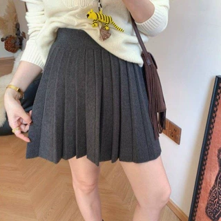 韩系学院风百褶半身裙女春秋冬高腰A字短裙小个子百搭垂感针织裙