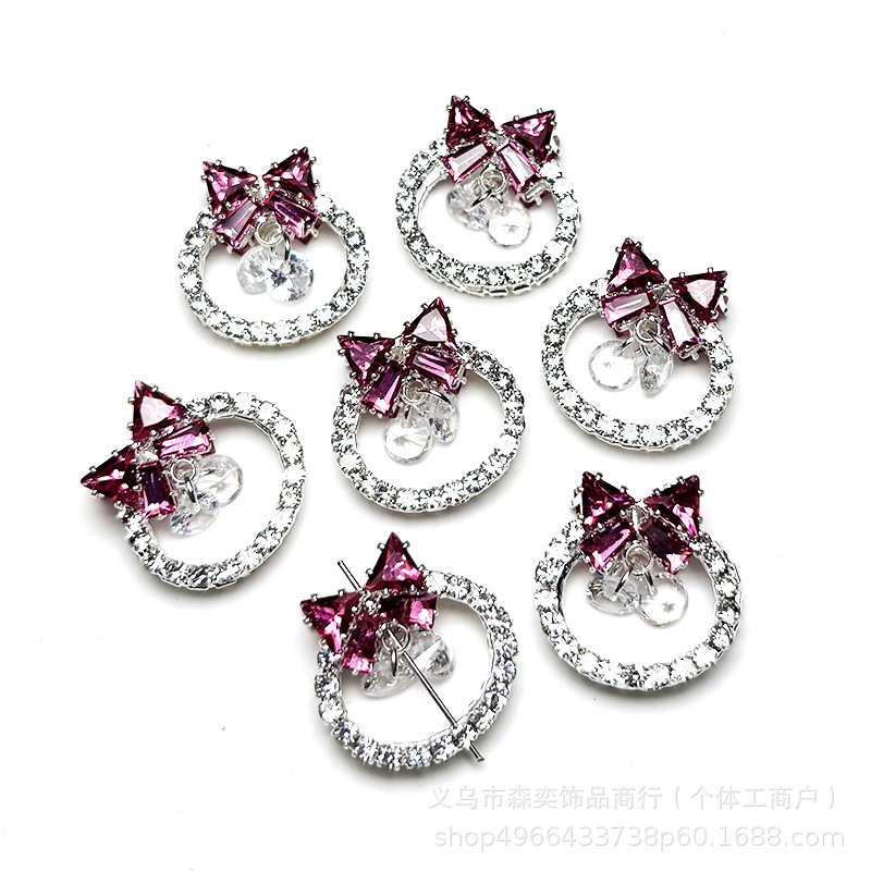 Double-Sided Zircon Butterfly Wreath Vertical Hole Spacer Beads Bowknot Running Ring Straight Hole Beads DIY Phone Chain Accessories