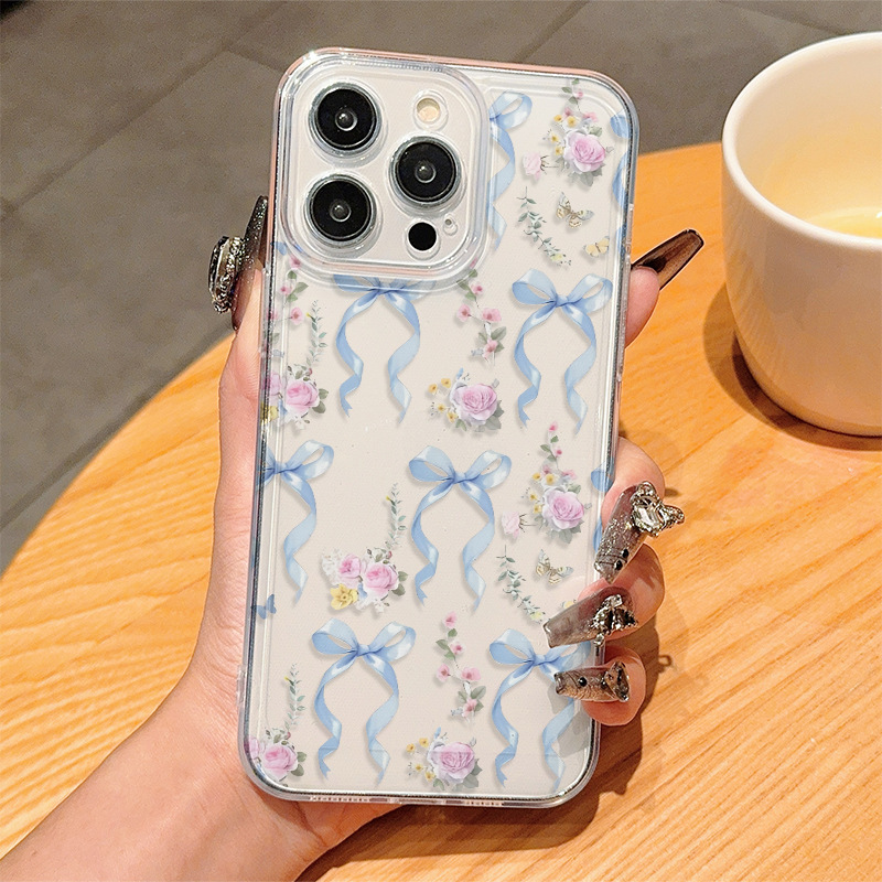 Beautiful Flower Bow iPhone15ProMax Protective Case 14 Mobile Phone Case 13 Apple 16 Transparent 11